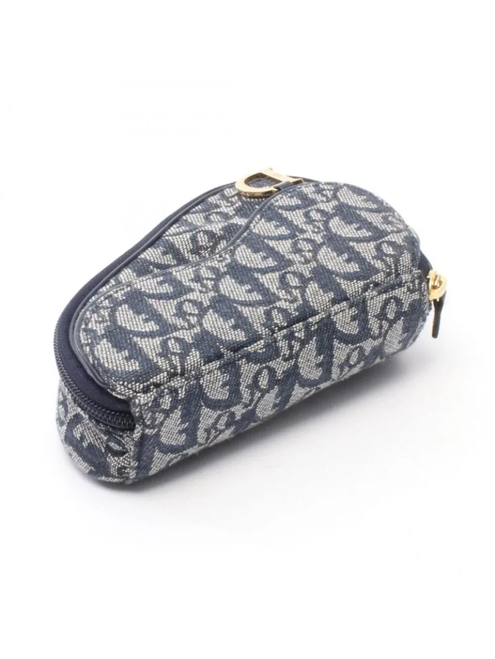 Dior Pouch Saddle Mini Trotter Navy Ivory Canvas Leather Oblique